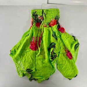 Girl's Halter Dress Hawaiian Luau Summer Green Pink Orange Hibiscus Size 4